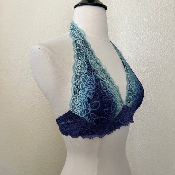Free Press Lace Halter Ombré Soft Bra Bralette Aqua Blue Purple - Picture 3 of 6